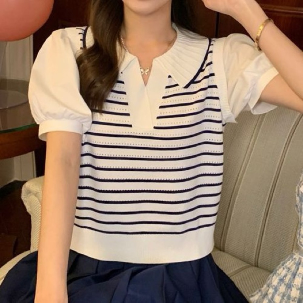 Kuose Knit Top/Pullover Puff Sleeve Size M